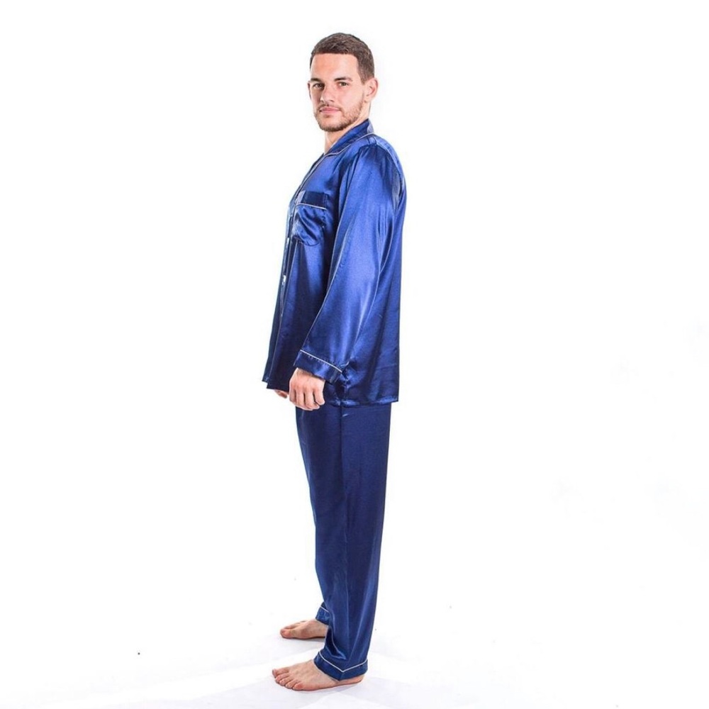 SOLDMen's Satin Pajamas Long Sleeves + Pants - Picture 8 of 13
